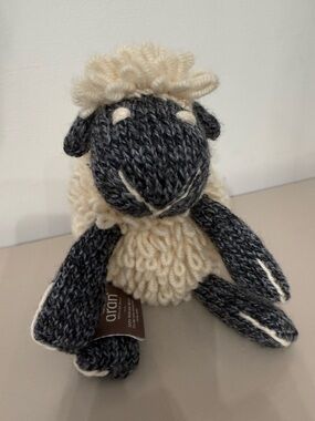 Aran Wool Hand Knit Sheep Plush in Charcoal & Cream